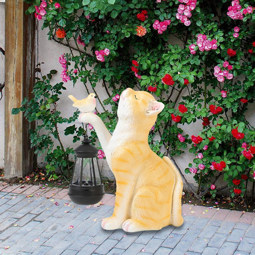 Estatua De Gato Con Luz Solar Para Jardín Al Aire Libre,