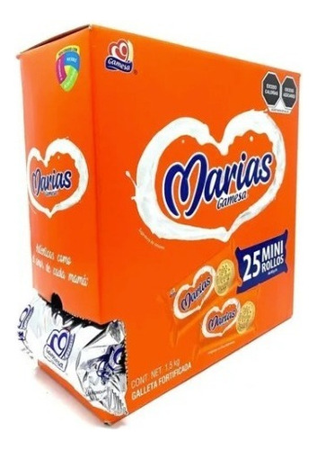 Galletas Marias Gamesa Caja Con 25 Mini Rollos De 60 Gr C/u