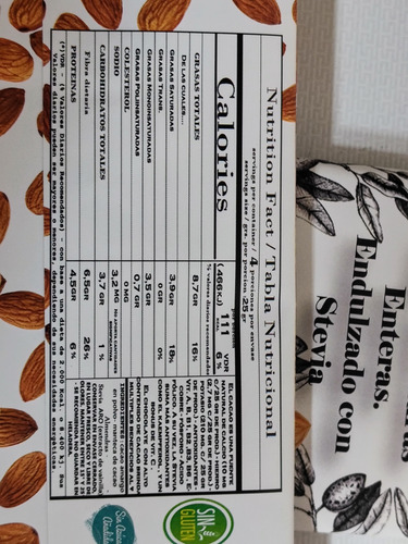 Chocolate (100gr) 85% Almendra Sin Azucar Cacao Keto Stevia