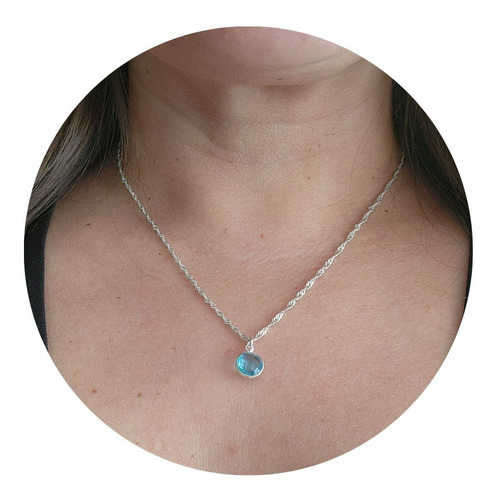 Imagen 1 de 5 de Collar Cadena De Plata 925 45cms Y Dije Piedra Topacio Azul