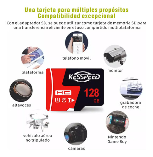 Tarjeta De Memoria Sd Card 128gb Kesspeed Tarjeta Tf Card Memoria Sd Con Adaptador Memoria Sd 128gb 4k U3 High Speed Memory Memorias Para Cámara Computadora Accesorio para celulares