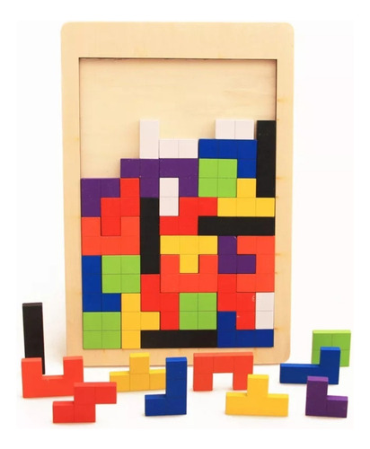 Rompecabezas Iderco Tangram Didáctico Juego Madera Tipo Tetris Encajable Educativo