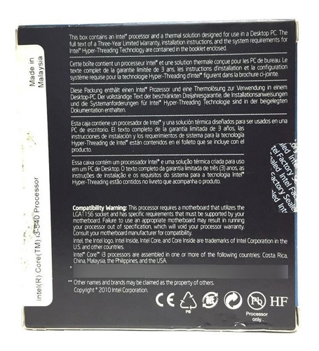 Processador Intel Core I3-540 Cache De 4 M, 3,06 Ghz