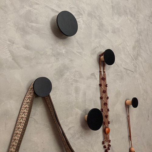 Kit 5 Ganchos De Parede Com 5 Tamanhos Mdf 6mm Laminado Cor Preto