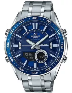 Relógio Casio Masculino Edifice Cor da correia Prateado Cor do bisel Azul Cor do fundo Azul