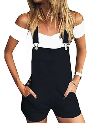 Overol De Mezclila Mujer Short Moda Simple Multibolsillos
