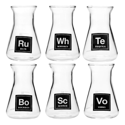 Drink Periodically Juego De 6 Vasos De Chupito Erlenmeyer De