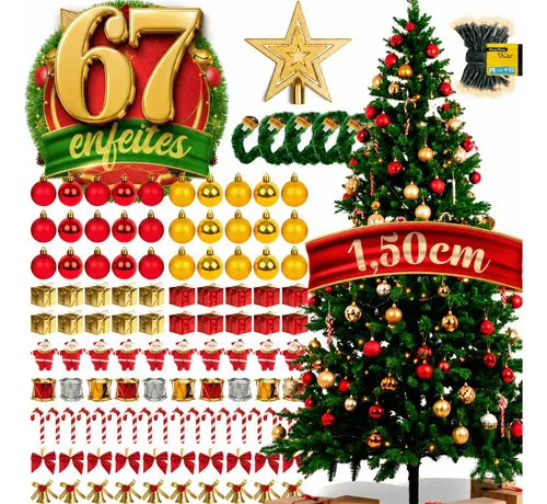 Kit Árvore Natal 150cm Completa Decorada 1,50m Enfeite Pisca