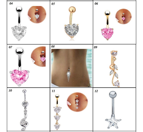 Kit 4 Piercing De Umbigo Dourado Prata Invertido - 90 Modelo