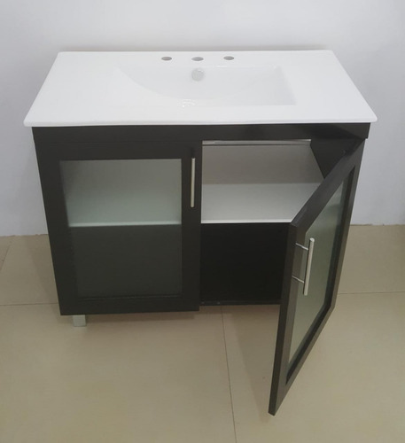 Imagen 5 de 5 de Vanitory 90x47 Color Wengue Puertas Con Vidrio Bacha De Loza