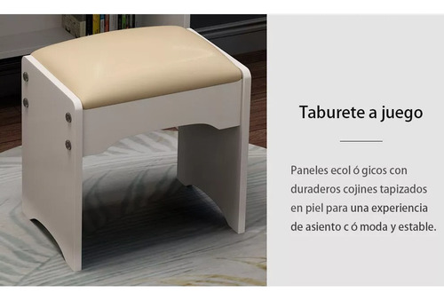 Tocador De Madera Multifuncional Con Espejo Cómoda Y Cajon Blanco