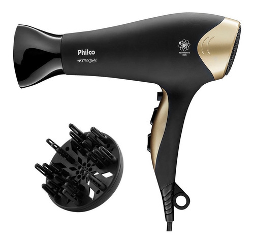 Imagem 2 de 2 de Secador de cabelo Philco Golden Star preto e dourado 127V