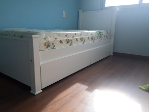 Imagen 5 de 7 de Cama 1 Plaza Linea Recta Minimalista Mdf Laqueada Blanca