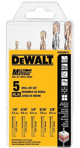 Set De Brocas Con 5pz Multimaterial Dwa56015 Dewalt