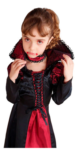 Fantasia Infantil Vampira Luxo Vestido Longo Festa Halloween