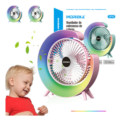 Ventilador Portátil De Escritorio Recargable Lampara Con Luz