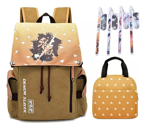 Mochila escolar Kimetsu No Yaiba Student Luncheir Anime, color amarillo