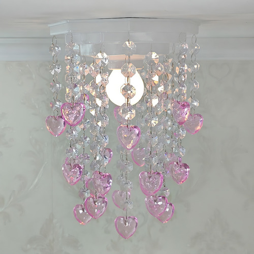 Lustre De Acrílico Rosa Com Castanhas Transparentes - 25cm