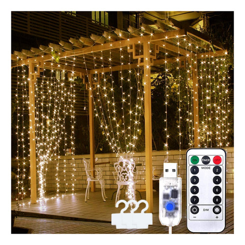 Cortina De Luces, 300 Luces Led De Cadena, Ventana Usb ...