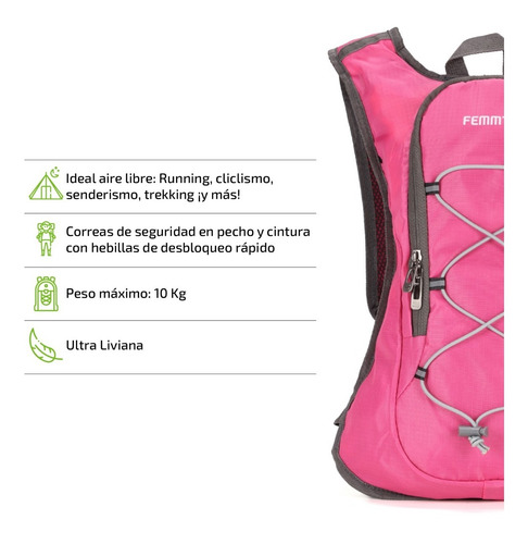 Imagen 2 de 9 de Mochila Hidratante 2lts Running Senderismo Ciclismo Trekking