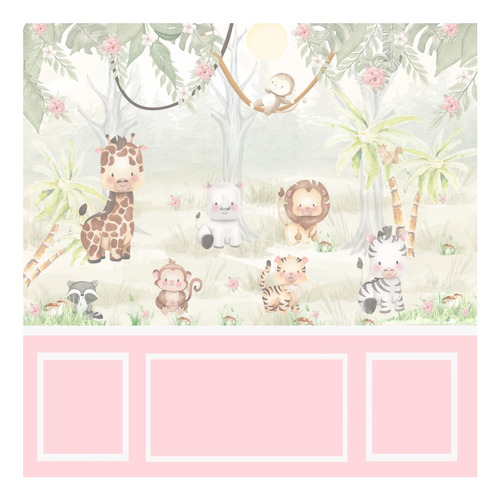 Papel Parede Baby Bichinho Fofinho Safari Kawai Zebra Sfn22