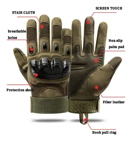 Imagen 2 de 6 de Guantes Tacticos Militar Dedo Completo Caza Tiro Bici Moto