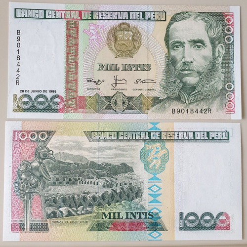 Billetes Mundiales : Peru 1000 Intis  Año 1988