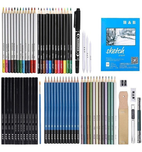~ Estuche Con Kit De Lápices De Dibujo Profesional H & B 71