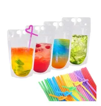 Comprar 100 Bolsas De Bebida Reutilizables Transparentes Con Pajitas