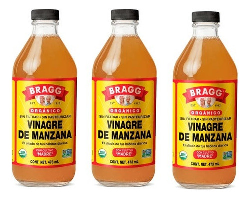 Vinagre De Manzana Organico Madre Bragg 3 Pzas 473 Ml