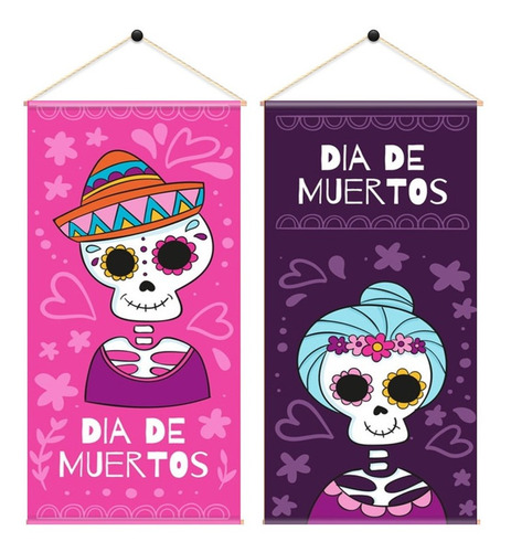 Adornos De Dia De Muertos Mexicanos 6 Pendon 60x30cm