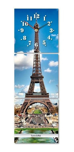Reloj Triptico Vertical Torre Eiffel 30 Cm X 90 Cm