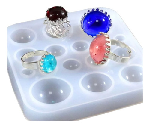 Molde Silicona 16 Media Esfera Para Dijes Anillos Resina 