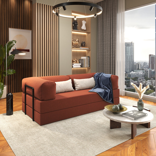 Pufe Sofá-cama Dobrável Terracota, Estrutura Metálica Industrial, Assento Confortável E Compacto, Ideal Para Sala, Quarto Ou Escritório, Funcional E Versátil Design Moderno Mod: Buble Flocos