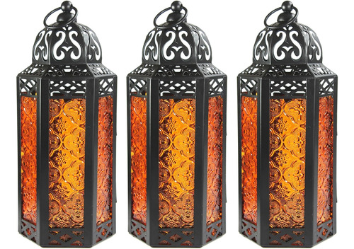 Faroles Decorativos Vela Lanterns, Vidrio, Hierro, 3 Piezas