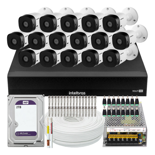 Kit Cftv Intelbras 16 Câmeras 1220 Full Hd 1016-c 2tb Purple