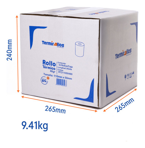 Rollo Térmico 110mm X 35mts Blanco Termirollos Caja 50 Pz