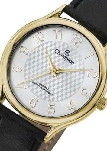 Relógio Masculino Dourado Pulseira Couro Champion + Nf