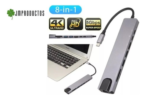 Hub Adaptador 8x1 Tipo C Hdtv / Sd / Tf / Usb 3.0 / Pd / Lan