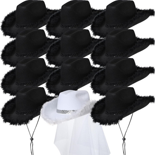 12 Sombreros De Vaquero Para Novia, Sombrero De Vaquero Negro, Blanco 14 X 11 X 4 Inches