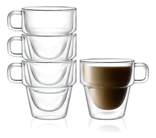 Joyjolt Stoiva - Juego De 4 Tazas De Café Aisladas De Doble Pared Juego De Vasos De 11 Onzas Con Asa, Ideal Para Bebidas Calientes Y Frías. Tazas Grandes Para Café, Café Con Leche, Capuchinos, Té