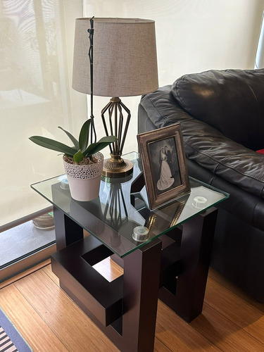 Mesa Esquinera De Sala De Madera Y Vidrio - Ocasión