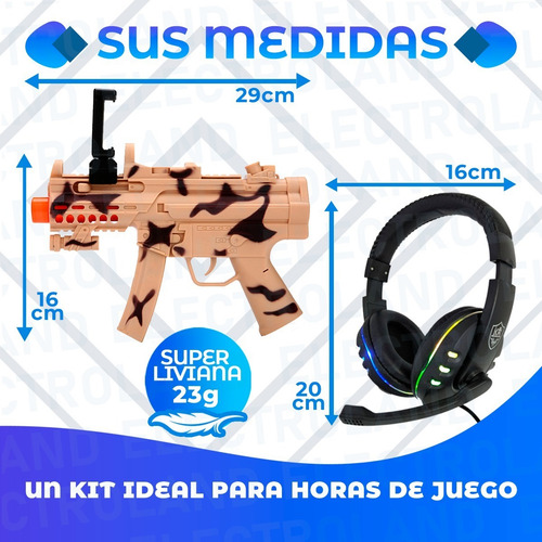 Imagen 7 de 10 de Combo Pistola Celular Vr Bluetooth + Auriculares Con Mic