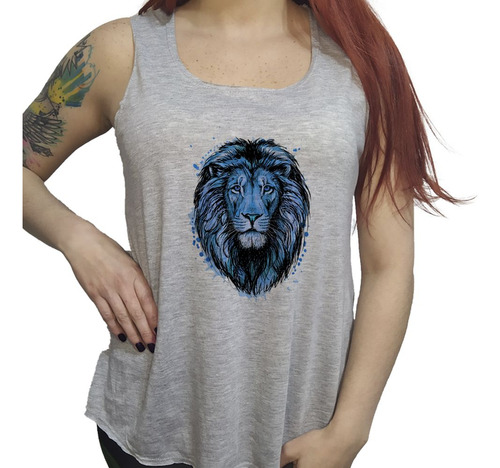 Musculosa Acampanada Leon Azul Cara Salvaje Animal