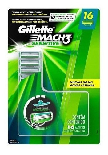 Carga Para Aparelho Barbear Gillette Mach3 Sensitive 16peças