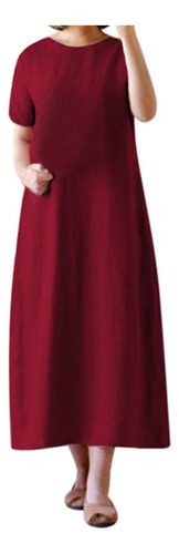 Vestido De Mujer Bolsillos Manga Corta Sólido Oversize Suelt
