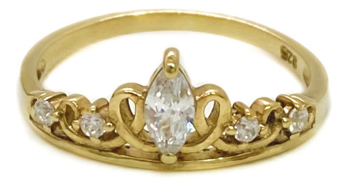 Anillo Corona Princesa Cristales Plata 925 Baño Oro 18k T16