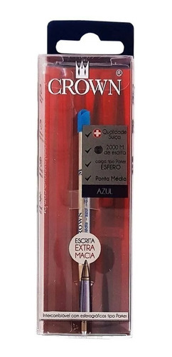 Carga Refil Crown Caneta Esfero Ca14007 Original Extra Macia