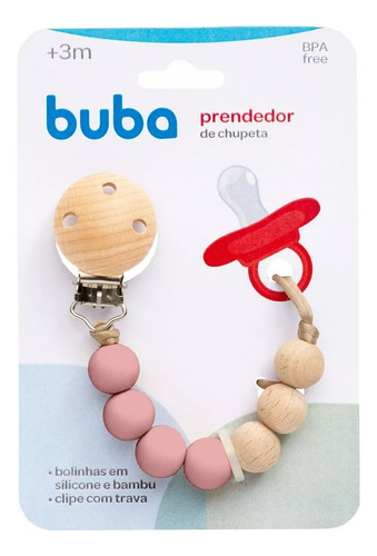 Prendedor De Chupeta Silicone E Bambu Bebê Buba Macio