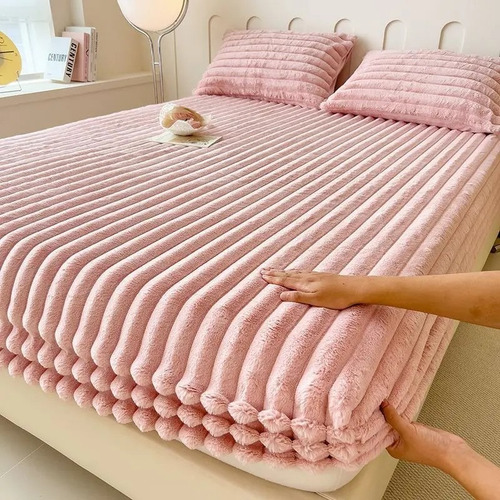 Sabanas De Invierno Bajera Elasticada Termica Suave Sherpa Rosa King